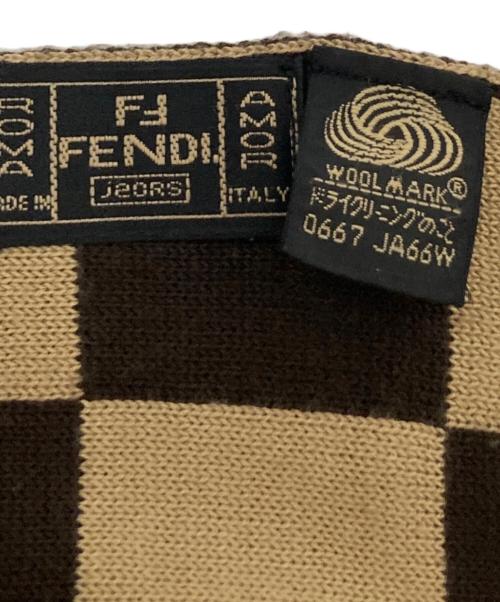 FENDI（フェンディ）FENDI (フェンディ) ロゴチェックマフラー ブラウン×ベージュ サイズ:下記参照の古着・服飾アイテム