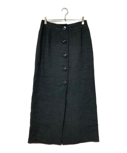 Uhr（ウーア）Uhr (ウーア) リネン ビッグ ボタンスカート ブラック サイズ:36の古着・服飾アイテム