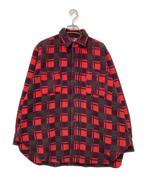 Champion（チャンピオン）Champion (チャンピオン) ヘビーネルシャツ レッド×グリーン サイズ:16の古着・服飾アイテム