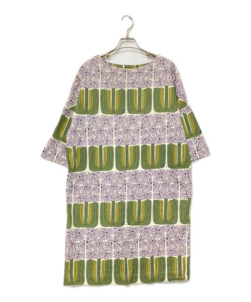 peu pres（プープレ）peu pres (プープレ) 総柄ワンピース グリーン×パープル サイズ:Fの古着・服飾アイテム