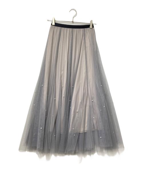 JILL BY JILLSTUART（ジル バイ ジルスチュアート）JILL BY JILLSTUART (ジル バイ ジルスチュアート) ボリュームフレアパールチュールスカート グレー×ベージュ サイズ:Fの古着・服飾アイテム