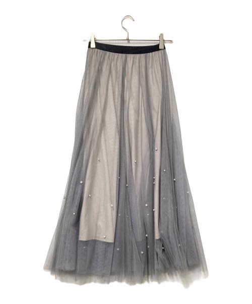 JILL BY JILLSTUART（ジル バイ ジルスチュアート）JILL BY JILLSTUART (ジル バイ ジルスチュアート) ボリュームフレアパールチュールスカート グレー×ベージュ サイズ:Fの古着・服飾アイテム