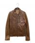 pink liberta（ピンク リベルタ）の古着「裏地ネイティブ柄シングルレザージャケット」｜ブラウン