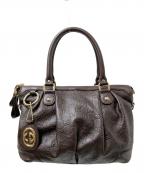 GUCCIグッチ）の古着「GGロゴレザーハンドバッグ」｜ブラウン