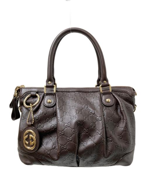 GUCCI（グッチ）GUCCI (グッチ) GGロゴレザーハンドバッグ ブラウン サイズ:下記参照の古着・服飾アイテム