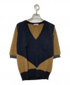 MARGARET HOWELLマーガレットハウエル）の古着「カシミヤ カラーブロックニット セーター」｜ブラック×ベージュ