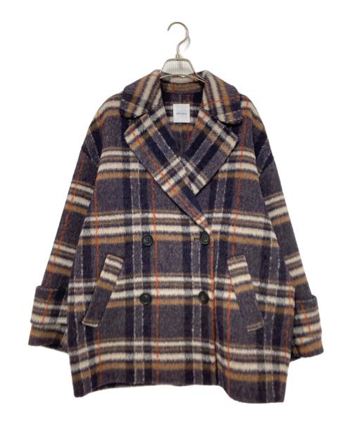 Mila Owen（ミラオーウェン）Mila Owen (ミラオーウェン) woolコクーンシルエットピーコート オレンジ×ブラウンの古着・服飾アイテム