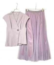 Snidel（スナイデル）の古着「クラッシックジレジャケット&プリーツスカートセット」｜ピンク×パープル