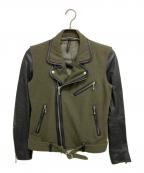 glambグラム）の古着「レザー切替ウールダブルライダースジャケット」｜グリーン×ブラック