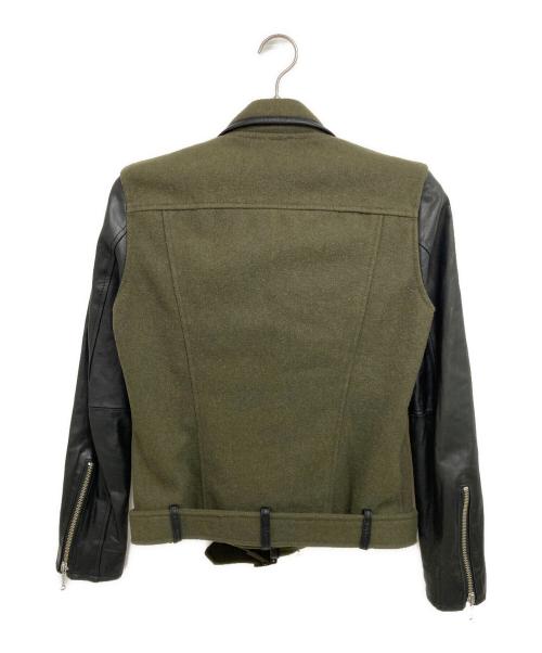 glamb（グラム）glamb (グラム) レザー切替ウールダブルライダースジャケット グリーン×ブラック サイズ:1の古着・服飾アイテム