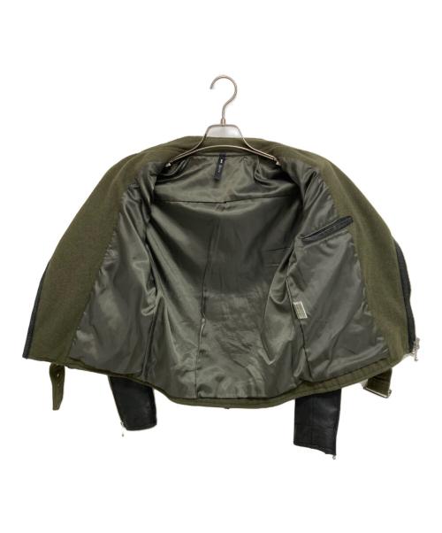 glamb（グラム）glamb (グラム) レザー切替ウールダブルライダースジャケット グリーン×ブラック サイズ:1の古着・服飾アイテム