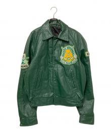 USED（ユーズド）の古着「ワッペン付レザースカジャン」｜グリーン