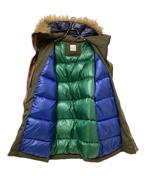 PAUL SMITH（ポールスミス）PAUL SMITH (ポールスミス) 裏地マルチカラーフェイクファーダウンコート オリーブ サイズ:Lの古着・服飾アイテム