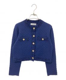 CELFORD（セルフォード）の古着「ツイード風ジャガードニットカーディガン」｜ネイビー