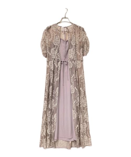 Kaene（カエン）Kaene (カエン) 配色レースエプロンワンピース ベージュ×ピンク サイズ:38の古着・服飾アイテム