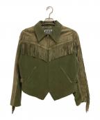 BYBLOSビブロス）の古着「スウェード切替フリンジジャケット」｜オリーブ