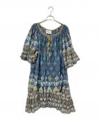 ISABEL MARANT ETOILEイザベルマランエトワール）の古着「Teal Blue Graphic-Print Mini Dress」｜グリーン×イエロー
