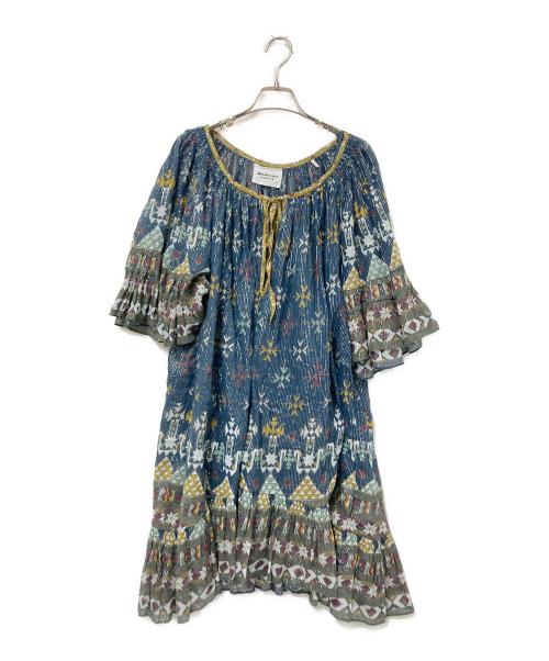 ISABEL MARANT ETOILE（イザベルマランエトワール）ISABEL MARANT ETOILE (イザベルマランエトワール) Teal Blue Graphic-Print Mini Dress グリーン×イエロー サイズ:38の古着・服飾アイテム