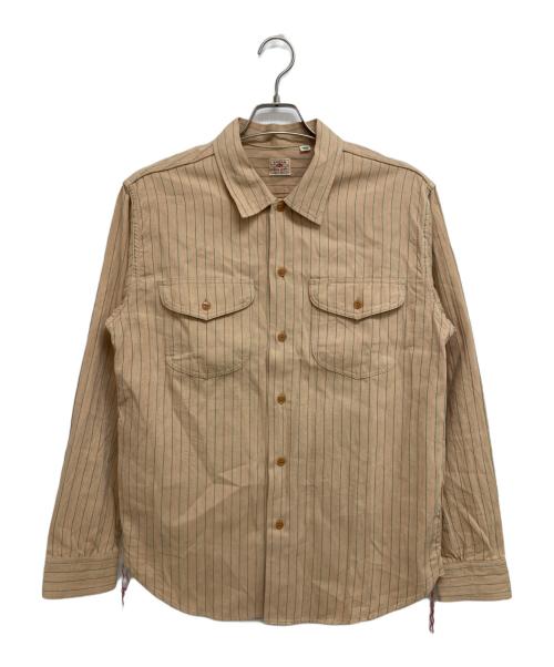 SUGAR CANE（シュガーケーン）SUGAR CANE (シュガーケーン) COKE STRIPE WORK SHIRT ベージュ×グリーン サイズ:Mの古着・服飾アイテム