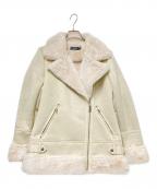 LAUREN RALPH LAURENローレンラルフローレン）の古着「フェイクムートン ライダースジャケット」｜ベージュ