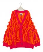 MAISON SPECIALメゾンスペシャル）の古着「ネオグランジプライムオーバーフリンジジャガードVネックニットカーディガン」｜ピンク×オレンジ