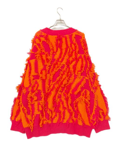 MAISON SPECIAL（メゾンスペシャル）MAISON SPECIAL (メゾンスペシャル) ネオグランジプライムオーバーフリンジジャガードVネックニットカーディガン ピンク×オレンジ サイズ:02の古着・服飾アイテム