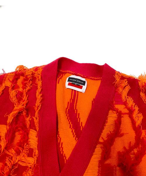MAISON SPECIAL（メゾンスペシャル）MAISON SPECIAL (メゾンスペシャル) ネオグランジプライムオーバーフリンジジャガードVネックニットカーディガン ピンク×オレンジ サイズ:02の古着・服飾アイテム