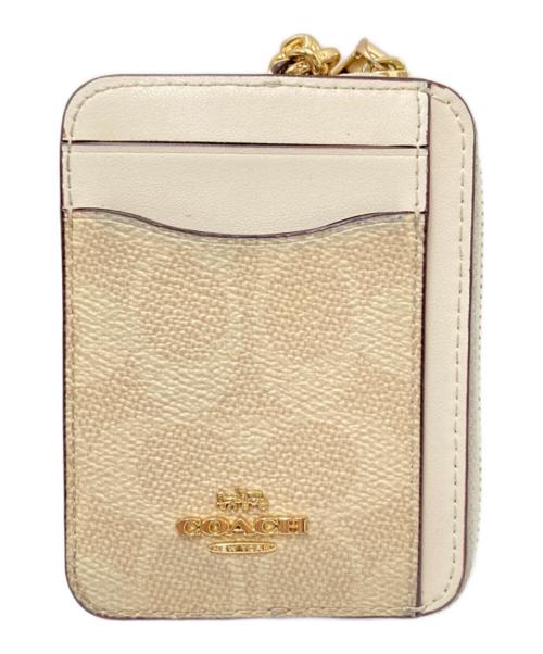 COACH（コーチ）COACH (コーチ) ジップ カード ケース・シグネチャー キャンバス ベージュ サイズ:下記参照の古着・服飾アイテム