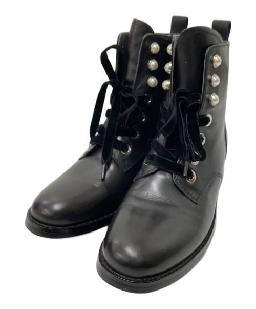 STACCATO（スタッカート）STACCATO (スタッカート) パールボタンレースアップブーツ ブラック サイズ:22.5㎝の古着・服飾アイテム