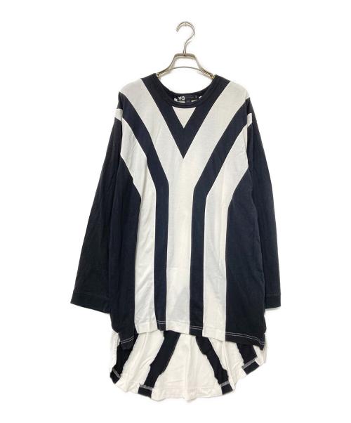 Y-3（ワイスリー）Y-3 (ワイスリー) ラグランカットソー ホワイト×ブラック サイズ:Mの古着・服飾アイテム