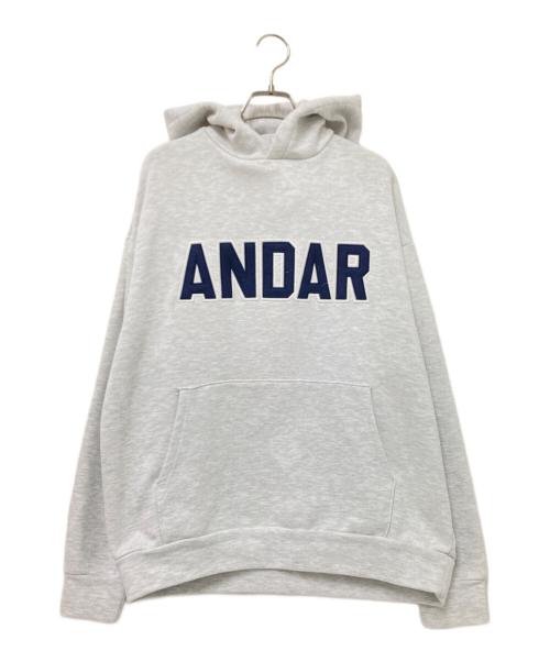 andar（アンダール）andar (アンダール) ロゴ刺繍パーカー グレー サイズ:Mの古着・服飾アイテム