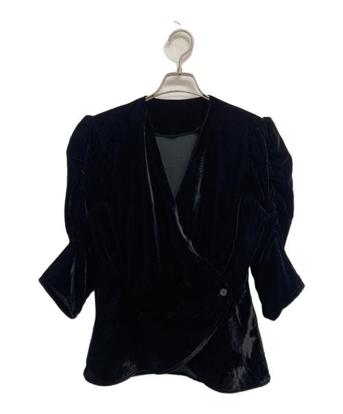 anuke（アンヌーク）anuke (アンヌーク) ベロアギャザーブラウス ブラック サイズ:freeの古着・服飾アイテム
