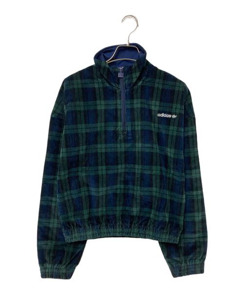 adidas（アディダス）adidas (アディダス) コーデュロイ タータン ハーフジップトップ グリーン サイズ:Sの古着・服飾アイテム