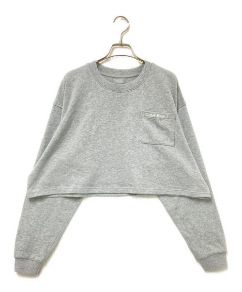 Calvin Klein（カルバンクライン）Calvin Klein (カルバンクライン) ロゴジャージーロングスリーブクロップドTシャツ グレー サイズ:Mの古着・服飾アイテム