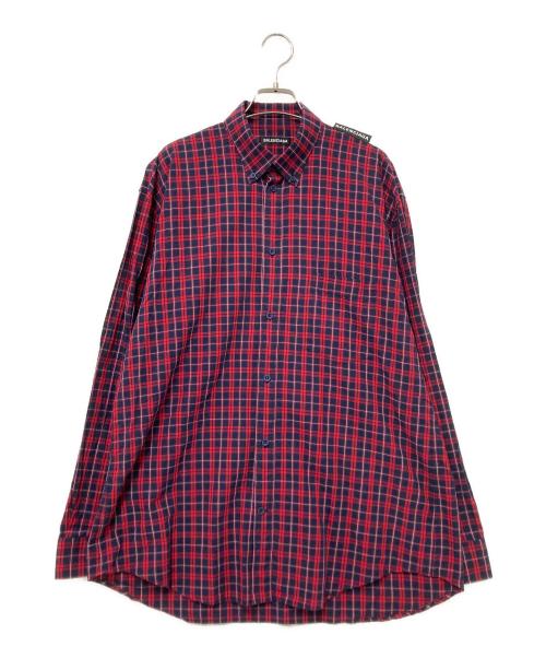BALENCIAGA（バレンシアガ）BALENCIAGA (バレンシアガ) L/S Tab Check Shirt レッド×ネイビー サイズ:38の古着・服飾アイテム