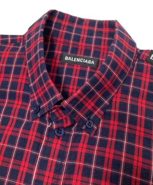BALENCIAGA（バレンシアガ）BALENCIAGA (バレンシアガ) L/S Tab Check Shirt レッド×ネイビー サイズ:38の古着・服飾アイテム
