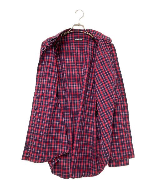 BALENCIAGA（バレンシアガ）BALENCIAGA (バレンシアガ) L/S Tab Check Shirt レッド×ネイビー サイズ:38の古着・服飾アイテム