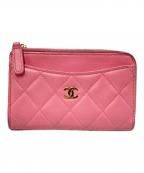 CHANELシャネル）の古着「ラムスキンマトラッセカードケース」｜ピンク