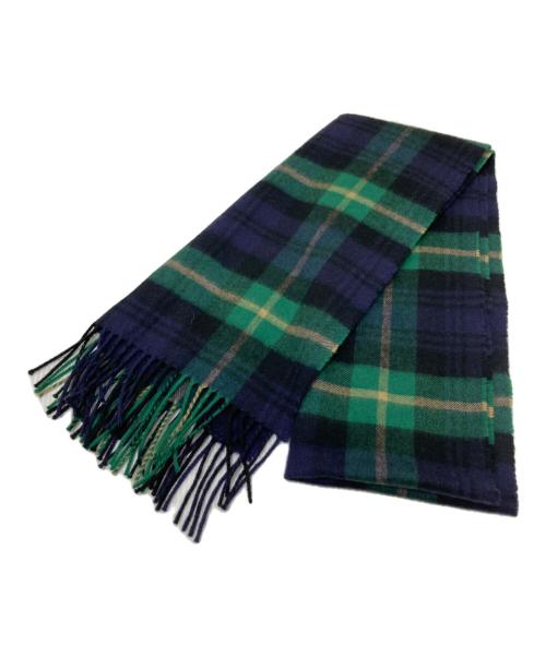 JOHNSTONS OF ELGIN（ジョンストンズオブエルガン）JOHNSTONS OF ELGIN (ジョンストンズオブエルガン) BEAMS (ビームス) カシミヤタータンチェックマフラー ネイビー×グリーンの古着・服飾アイテム