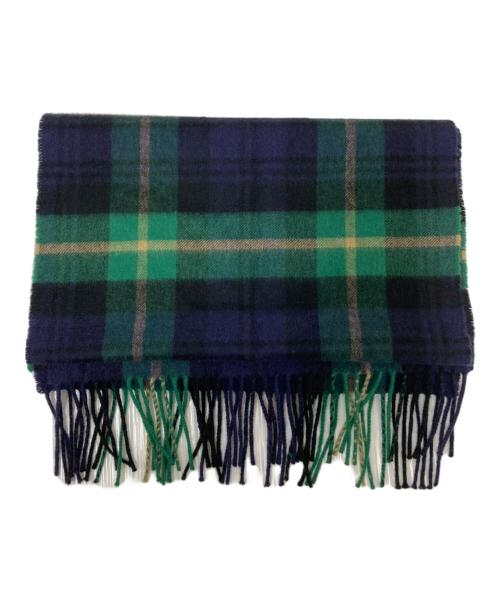 JOHNSTONS OF ELGIN（ジョンストンズオブエルガン）JOHNSTONS OF ELGIN (ジョンストンズオブエルガン) BEAMS (ビームス) カシミヤタータンチェックマフラー ネイビー×グリーンの古着・服飾アイテム
