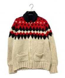 USED（ユーズド）の古着「カウチンジップアップニット」｜レッド×ホワイト