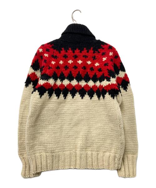 USED（ユーズド）USED (ユーズド) カウチンジップアップニット レッド×ホワイト サイズ:下記参照の古着・服飾アイテム