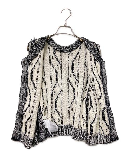PUBLIC TOKYO（パブリックトウキョウ）PUBLIC TOKYO (パブリックトウキョウ) カットジャガードフリンジニットベスト ブラック×ベージュ サイズ:Fの古着・服飾アイテム
