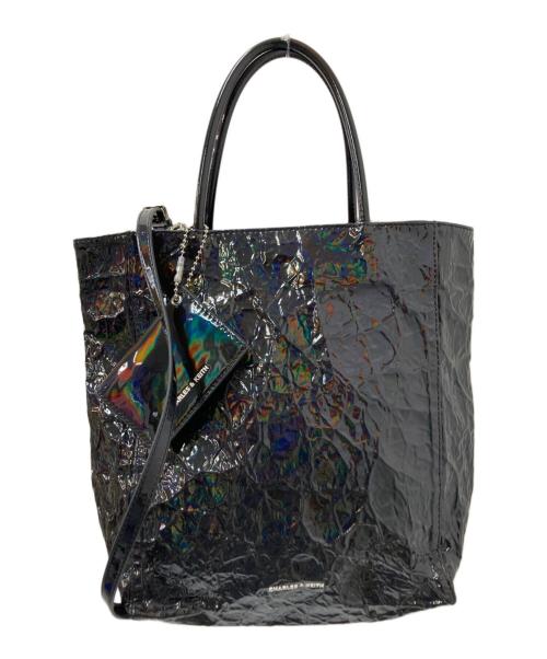 CHARLES & KEITH（チャールズアンドキース）CHARLES & KEITH (チャールズアンドキース) ラージマチナ クリンクルエフェクトトートバッグ ブラック サイズ:下記参照の古着・服飾アイテム