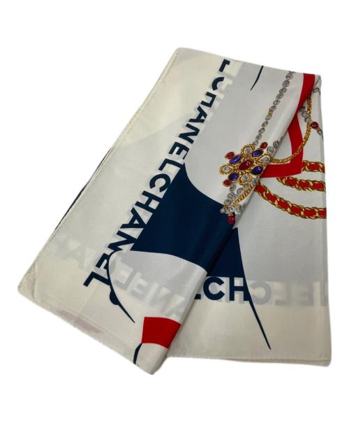 CHANEL（シャネル）CHANEL (シャネル) マドモアゼル・グリポアシルクスカーフ ホワイト×ネイビーの古着・服飾アイテム