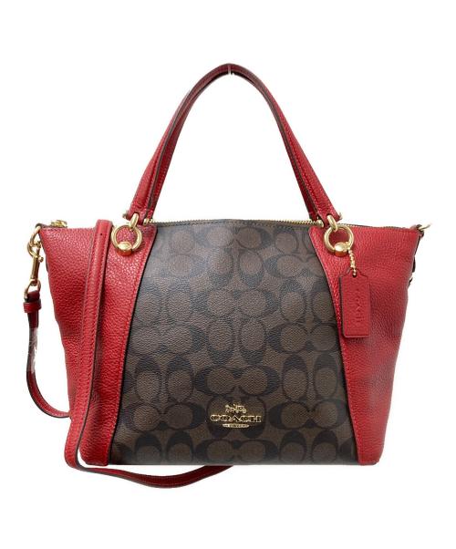 COACH（コーチ）COACH (コーチ) ケイシー サッチェル シグネチャー キャンバス レッド×ブラウン サイズ:下記参照の古着・服飾アイテム