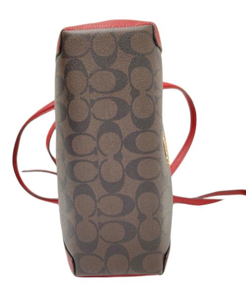COACH（コーチ）COACH (コーチ) ケイシー サッチェル シグネチャー キャンバス レッド×ブラウン サイズ:下記参照の古着・服飾アイテム
