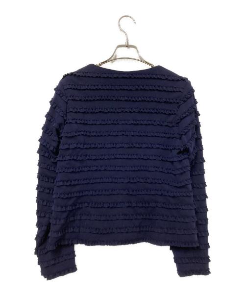 PINK HOUSE（ピンクハウス）PINK HOUSE (ピンクハウス) フリルボーダーノーカラージャケット ネイビー サイズ:Mの古着・服飾アイテム