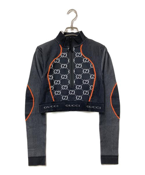 GUCCI（グッチ）GUCCI (グッチ) クロップドジャージジャケット ブラック×オレンジ サイズ:M 未使用品の古着・服飾アイテム