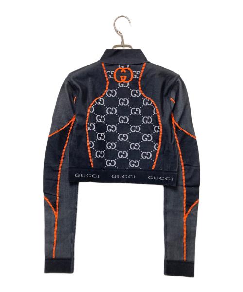 GUCCI（グッチ）GUCCI (グッチ) クロップドジャージジャケット ブラック×オレンジ サイズ:M 未使用品の古着・服飾アイテム
